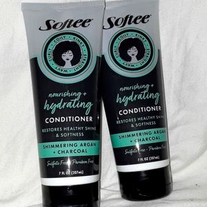 Softee  hydrating conditioner. Shimmering Aryan and charcoal. 7 fluid ounces.